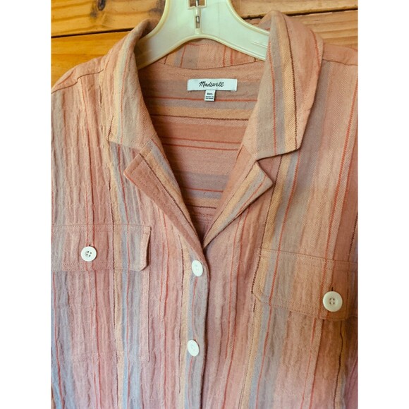 Madewell Stripe Stretch Cotton & Linen Camp Shirt Sz XXL - Picture 2 of 4